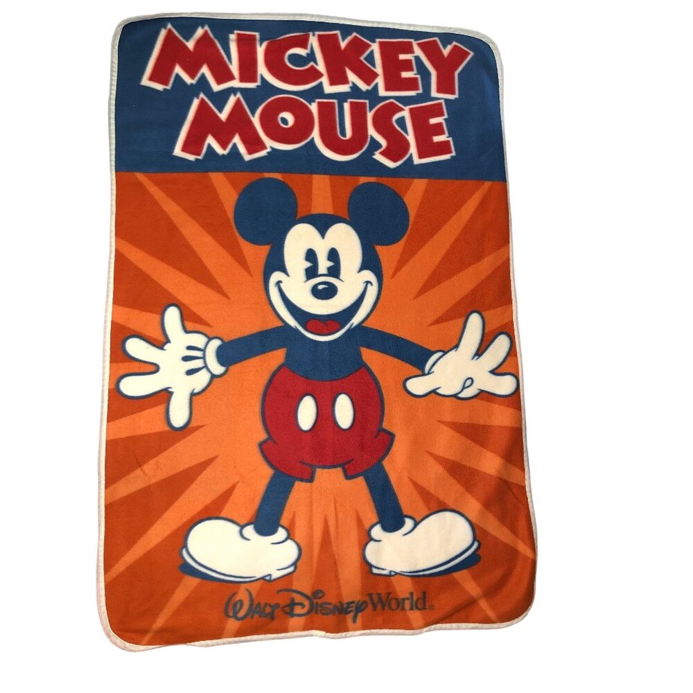 Disney Parks Mickey Mouse Retro Fleece Throw Blanket Walt Disney World Orng Blue